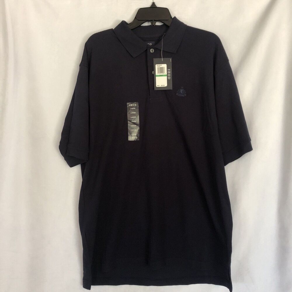 NWT Izod Men's Navy Knit Short-Sleeve Golf Polo Shirt, Silk Wash, Size L